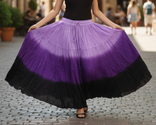 Wevez Cotton Belly Dance Tribal Gypsy 4 Tier 25Yard Skirt Black Purple Lilac Dye