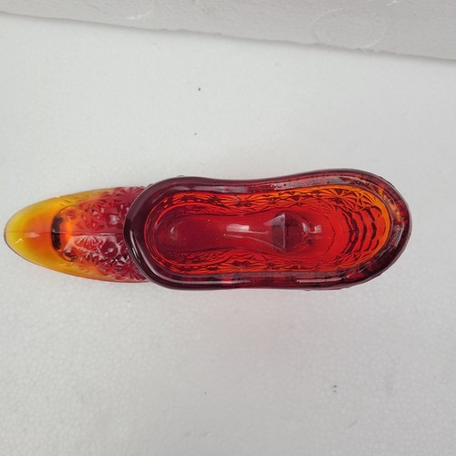 FENTON AMBERINA GLASS SHOE SLIPPER IN DAISY BUTTON PATTERN - MINT - Picture 2 of 5