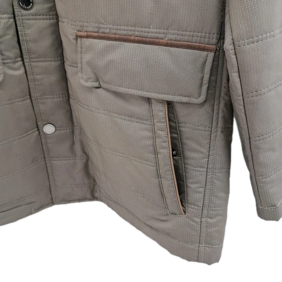 Chaqueta acolchada Johnston And Murphy para hombre beige tostado cremallera frontal cuello alto Foto 4 de 4