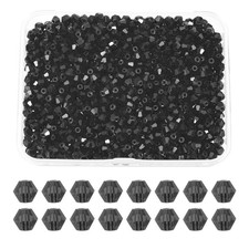 1000pcs 4mm Bicone Glass Crystal Beads, Faceted Beads with Box Black