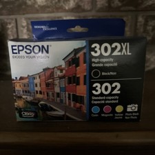 Genuine EPSON 302XL Black  302 Color Ink PB/C/M/Y 5 Pack Exp 6/2026 - BOX WEAR