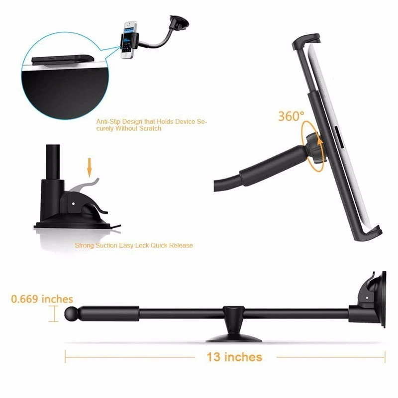 Soporte de montaje de parabrisas de brazo largo multifunción para teléfono de 5" a 7" Foto 3 de 4