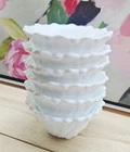 Wild Rose Indiana Milk Glass Small Bowl Footed Set 6 Dessert White Embossed VTG
