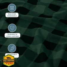 Bare Home Flannel Sheet Set King Buffalo Plaid Forest Green/Black Cotton