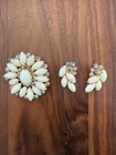 Vintage Juliana Style White Milk-Glass & AB Rhinestone Brooch & Earrings Set