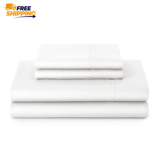4-Piece 300 Thread Count Arctic White Cotton Sateen Bed Sheet Set, Queen