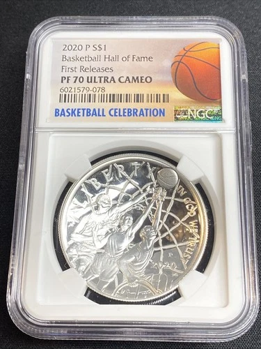 2020-P Proof $1 Basketball Hall of Fame Silver NGC PF70UC FR Basketball Label