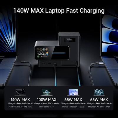 CUKTECH 15 Charging Station 140W GaN USB-C Retractable Cable Wireless Charge TFT