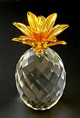 Swarovski 2 1/2'' Crystal Pineapple with Gold Leaves Figurine