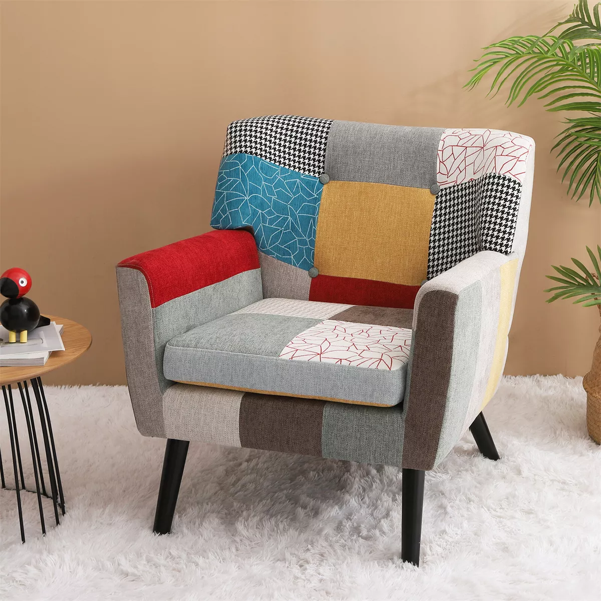 Homekare Accent Chair Multi Color Patchwork Fabric Armchair with