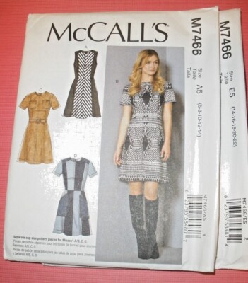 McCall's Pattern M7466, Misses' Paneled Contrast Dresses Yoke,  6-14 or 14-22