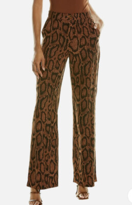 Danielle Bernstein Brown Snake Print High-Rise Trouser Size 16 MSRP $99