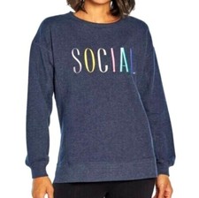 NEW MSRP 108.00 Wildfox SOCIAL Womens Sweatshirt - Blue - Choose Size