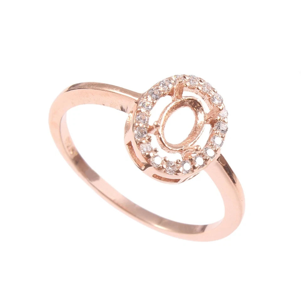 Semi Mount Ring Stone Setting Size 8X6 MM Oval Shape Rose Gold Rhodium Plated - Image 3 of 4