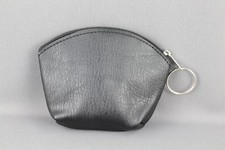 Black faux leather coin change zipper purse zip top keychain 4.5" wide