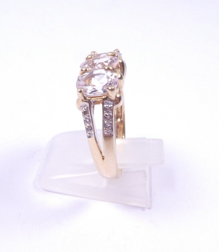 Anillo oro amarillo 9 quilates talla N morganita pálida tres piedras - Imagen 4 de 7