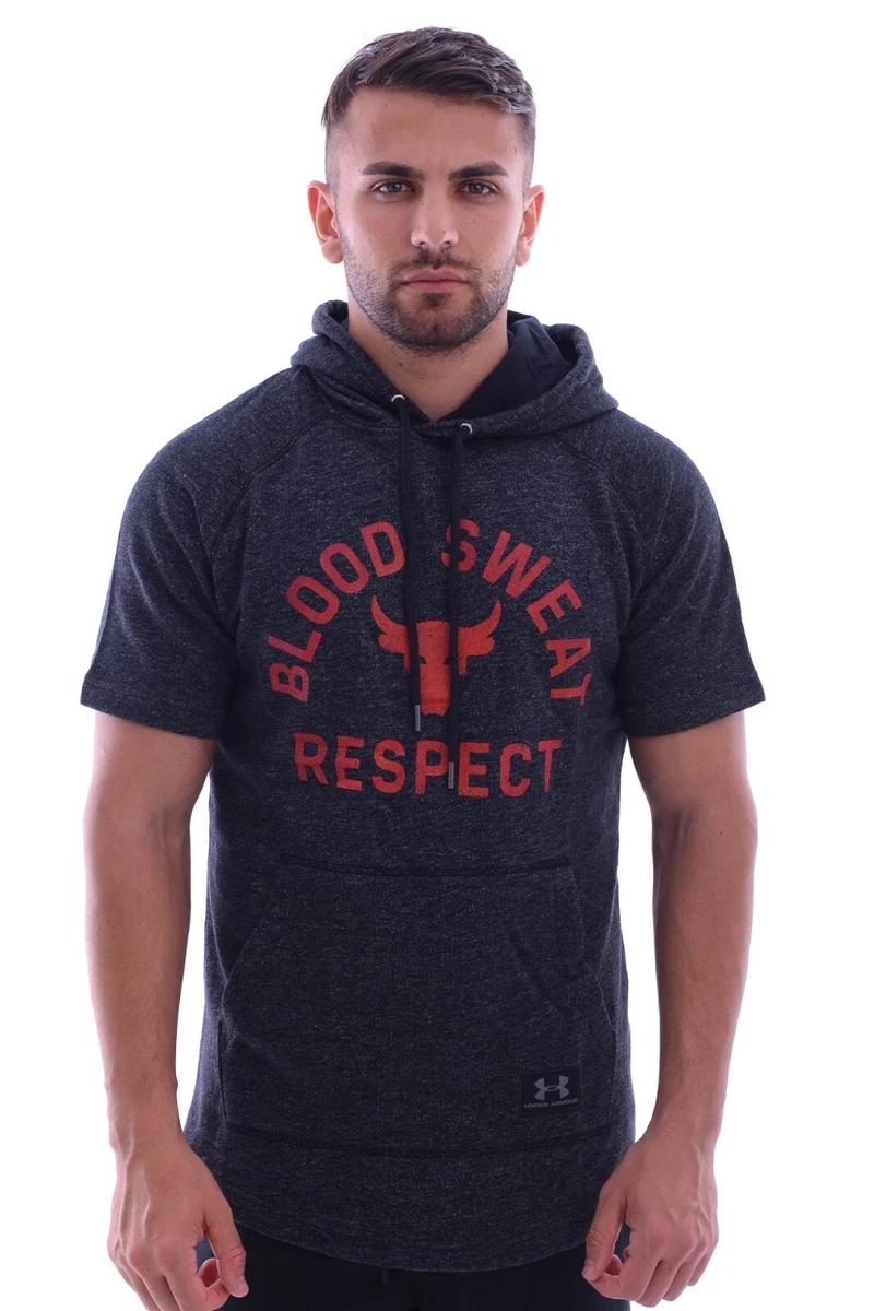 Under Armour x Project Rock Gray Short Sleeve Hoodie Small Blood Sweat The  Rock | eBay