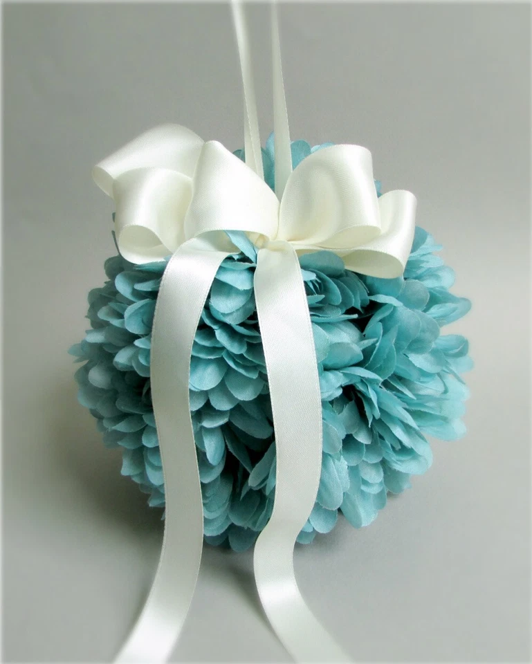 FEITO À MÃO Flor de SEDA AZUL TURQUESA CASAMENTO Pomander Bola de Beijo Decoração Esfera - Imagem 2 de 4