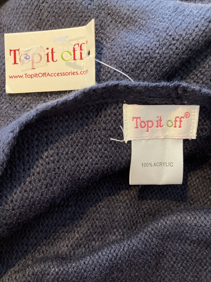 Top It Off Knit Poncho Navy Pink Stripes Buckle eBay