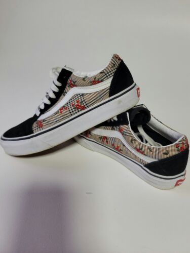 Vans Old Skool Plaid Floral Tennis Shoe Embroidered  Youth Girls 5.5 Boys 4 - Picture 1 of 10
