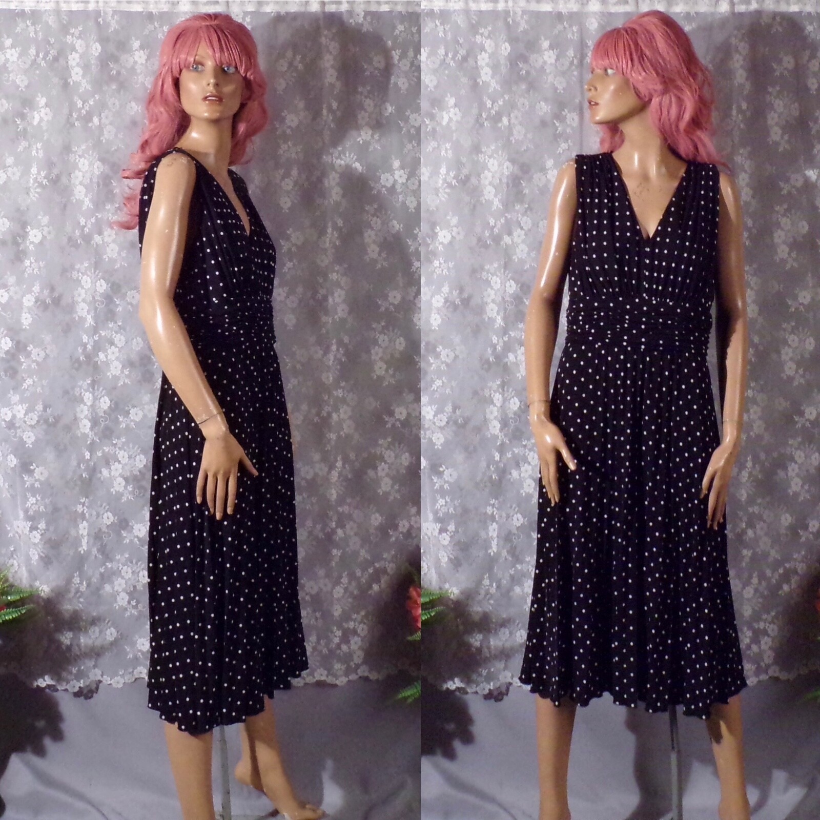 Polka Dot Sundress Black & White Retro Summer Pinup Style Jessica Howard Size 14-image