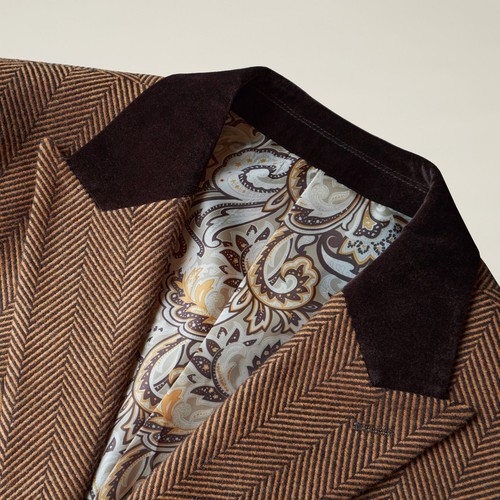 NUEVO Inserch Hombres Blazer Chaqueta Espiga Moda Pico Solapa Invierno Lana Marrón - Imagen 2 de 2