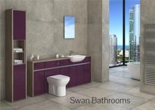 DRIFTWOOD / AUBERGINE GLOSS BATHROOM FITTED FURNITURE WITH TALL UNIT 2450MM