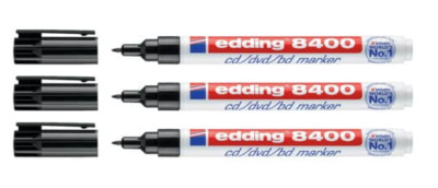 3 x Edding 8400 CD DVD Marker 0,5 - 1 mm schwarz Rundspitze