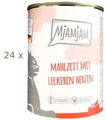24 x 400 g MjAMjAM Mahlzeit mit leckeren Herzen (€6,41/kg) Nassfutter für Katzen