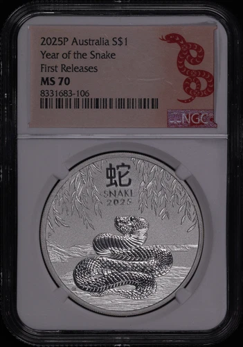 2025-P Australia $1 Silver Lunar Series Year of the Snake NGC MS-70 FR Spot Free