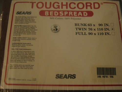 Vintage Sears Toughcord Tagesdecke Twin 76x110 Indisch Braun im Paket Made in USA - Bild 4 von 11