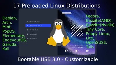 PNY 17 in 1 Bootable USB Preloaded with common LINUX Distros - USB 3.0 64GB
