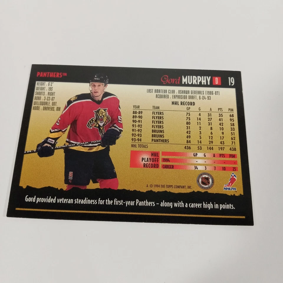 1994 Topps Premier Gord Murphy #19 OPC Florida Panthers - Image 2 of 2