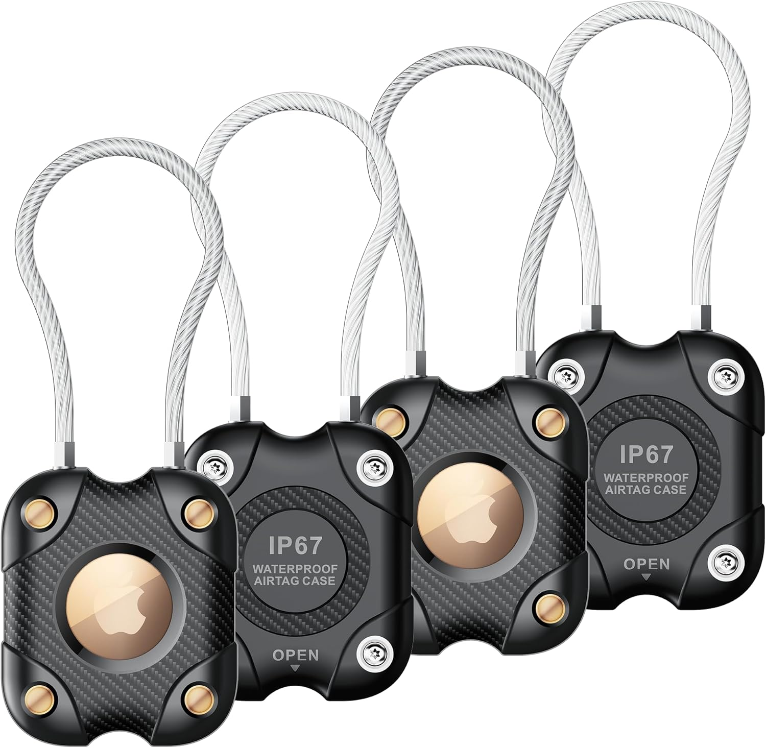 4 Pack Airtag Holder with Wire Cable, Secure Lock Airtag Keyring,Ipx7 Waterproof