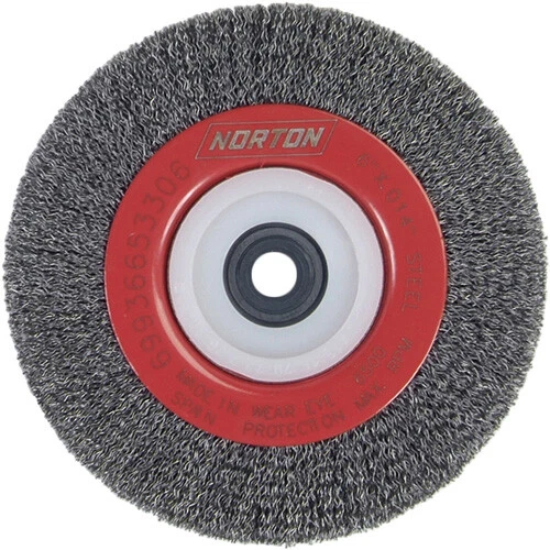 NORTON ABRASIVES - ST. GOBAIN WIRE WHEEL BRUSH 6" x .014" x 1" FW STEEL1/2" - 2" ABROR HOLE NORTON 69936653324