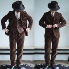 1/2/3-Piece Men's Coffee Retro Corduroy Suits Classic Jackets Pants Vest New