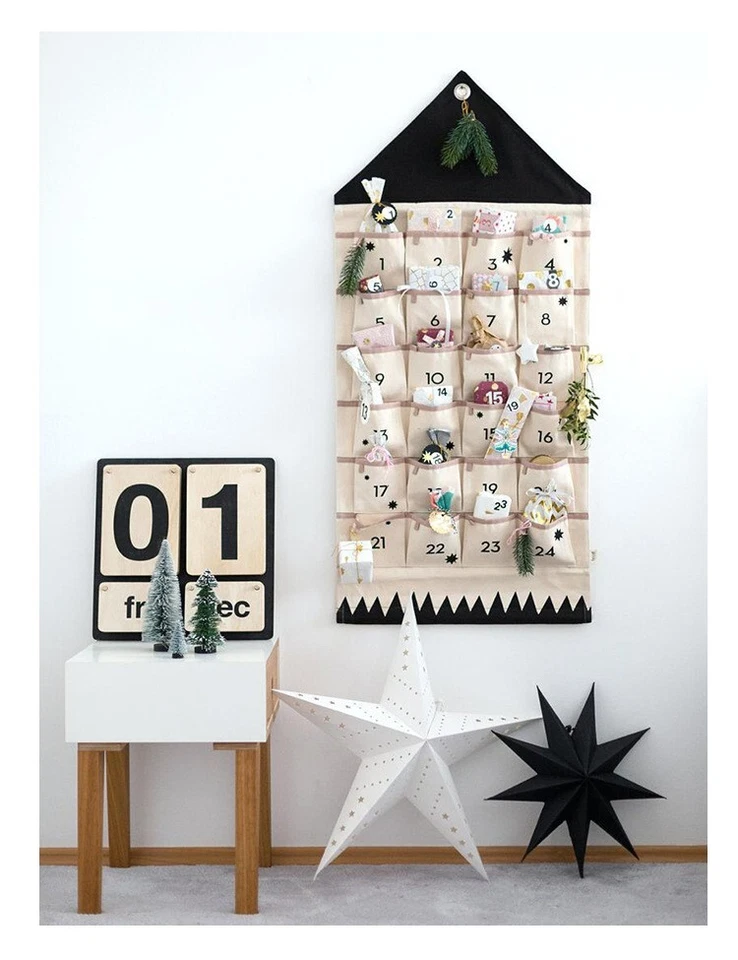 24 Pockets Hanging Bag Canvas Wall Hanging Storage Bag Digital Calendar - Image 4 of 4