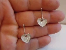 925 STERLING HEART DANGLING STUD EARRINGS W/ 1 CT ACCENTS/ MICRO PAVE SETTING