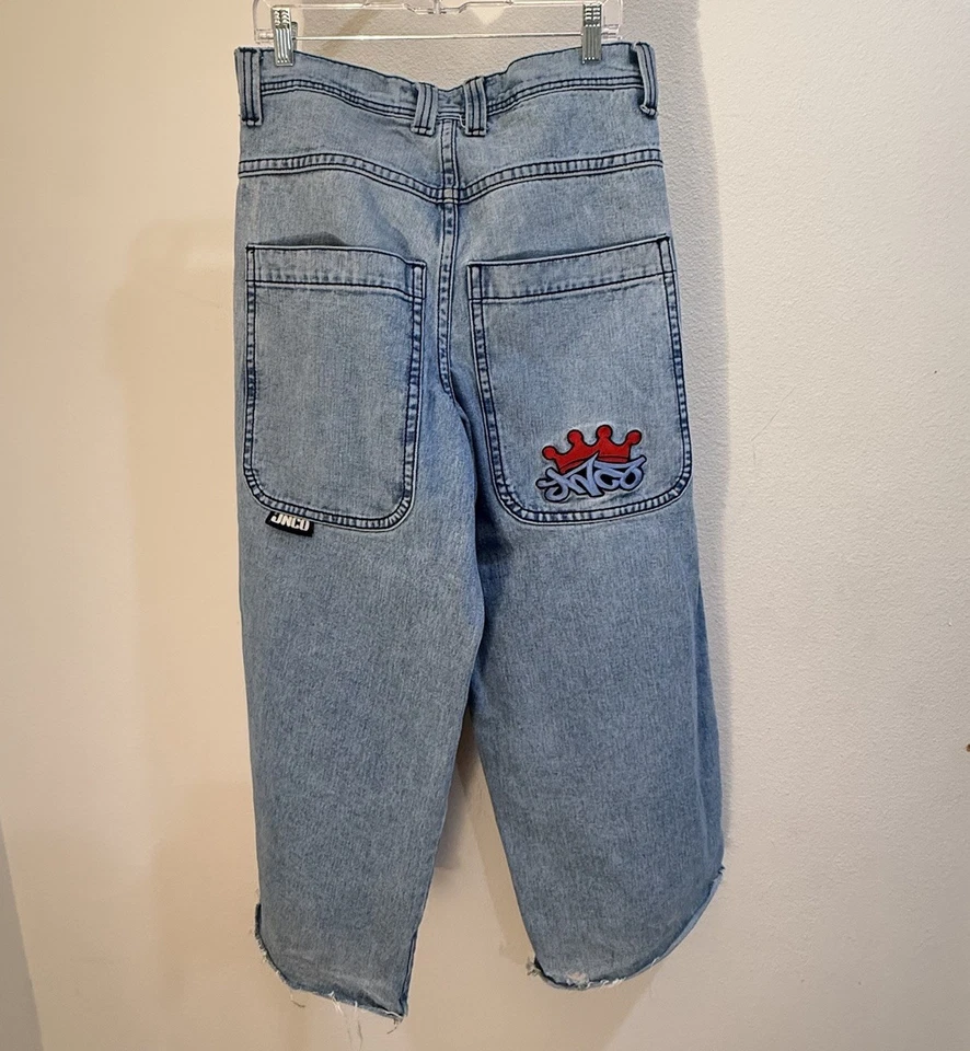 Jeans largo JNCO Los Angeles 32x26 coroa vermelha logotipo grafite vintage Y2K perna larga - Imagem 2 de 4