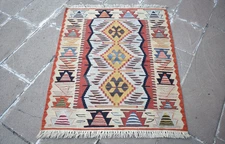 Turkish Rug 37'' x 44'' Vintage Anatolian Oushak Wool Rug Natural Color Wool Rug