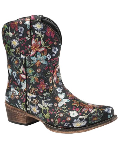Roper Women's Ingrid Floral Western Booties - Snip Toe - 09-021-1567-1637 BL
