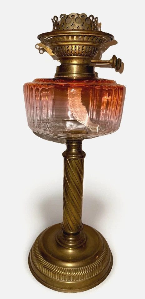 Antique Baccarat Rose Tiente Kerosene Banquet Lamp w/ Thos Rowatt Duplex Burner - Image 2 of 4
