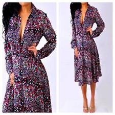 NANETTE LAPORE Black Red Blue Yellow Floral Long Sleeve Button Up Dress 8 M