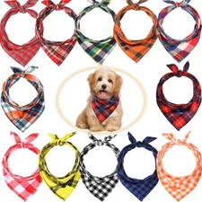12 Piece Dog Bandanas Plaid Dog Scarf Pet Triangle Bibs Adjustable Accessorie...