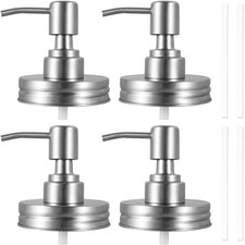 4 PCS Mason Jar Soap Dispenser Lids with Pump Stainless Steel 3.9 Inch Tube Leak