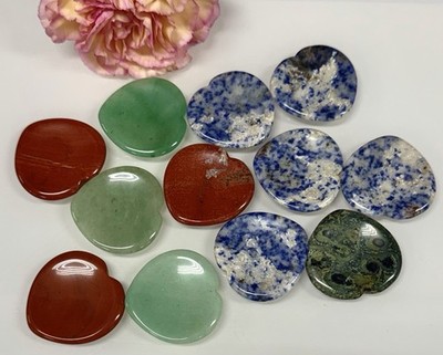 Wholesale Lot 12 PCs Natural Crystal Heart Shaped Worry Stone Healing Energy