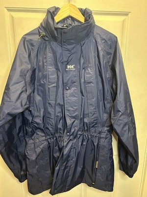 Helly Hansen Men s L Blue Rain Jacket Helly Tech Packable Hooded Windbreaker