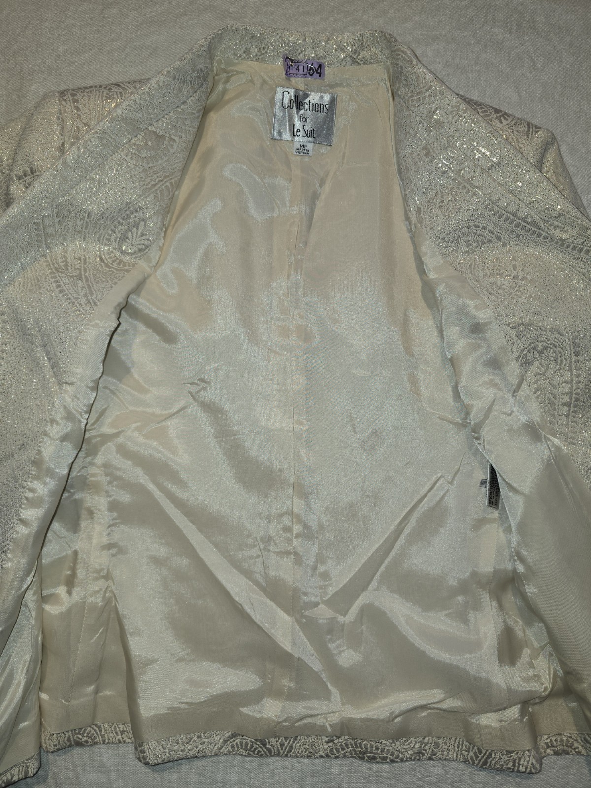 Le Suit 2 Pc Skirt & Jacket 14P Ivory Gold Thread Formal Wedding Career Cocktail