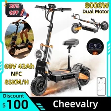 Cheevalry 11" 8000W Electric Scooter 60V43Ah Dual Motor Off-Road EScooter 85KM/H