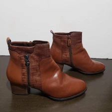 Tamaris  Audra Brown Leather Zip ankle Booties Block Heel 39/ 7,5 US
